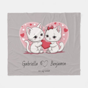Cute Cartoon Cat Lovers Heart Valentine’s Day Fleece Blanket