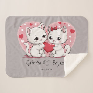 Cute Cartoon Cat Lovers Heart Valentine’s Day  Sherpa Blanket