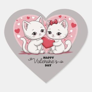 Cute Cartoon Cat Lovers Heart Valentine’s Day Sticker