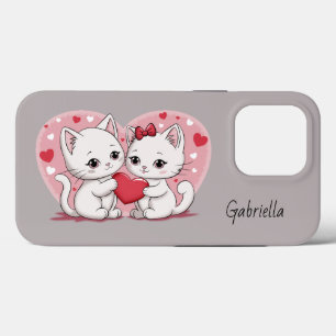 Cute Cartoon Cat Lovers Hearts Valentine’s Day  iPhone 13 Pro Case