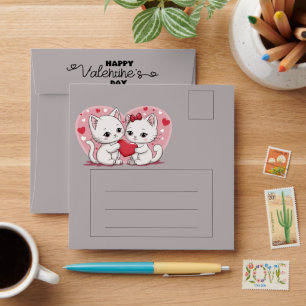 Cute Cartoon Cat Lovers Hearts Valentine’s Day Envelope