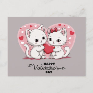 Cute Cartoon Cat Lovers Hearts Valentine’s Day  Postcard