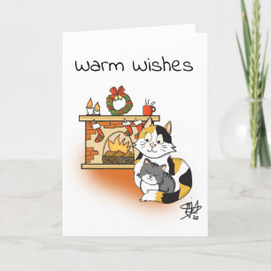 Cute Cartoon Cat Mom with Kitten Warm Christmas Card