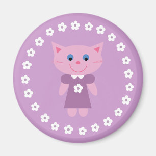 Cute cartoon cat on a pretty lilac magnet
