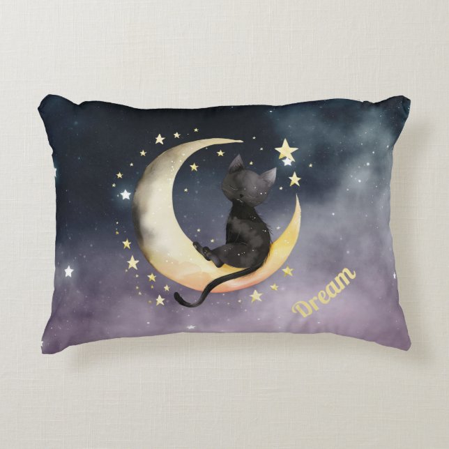 Cute Cartoon Cat on Moon Decorative Cushion (Front)