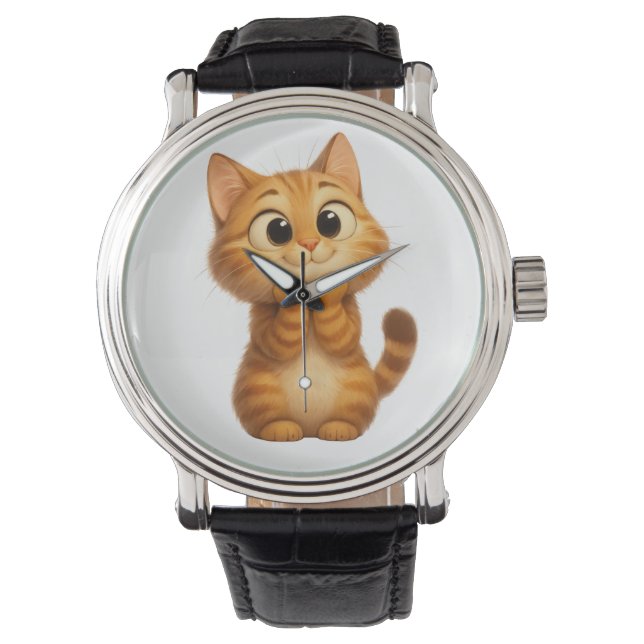 Cute Cartoon Cat,  Orange Tabby Cat Watch (Front)