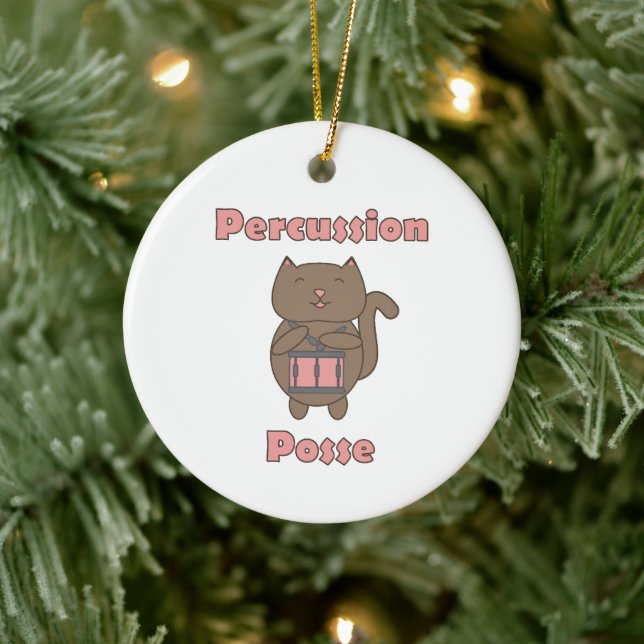 Cute Cartoon Cat Playing Snare Drum Percussion  Ceramic Tree Decoration (Tree)