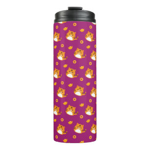 Cute Cartoon Cat Seamless Pattern   Kawaii Orange  Thermal Tumbler