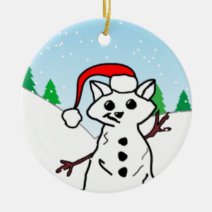 Cute Cartoon Cat Snowman Winter Holiday Ceramic Tree Decoration