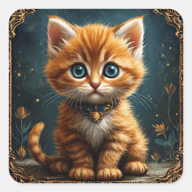 Cute cartoon cat square sticker (Front)