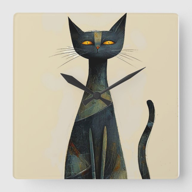 Cute cartoon cat square wall clock (Front)