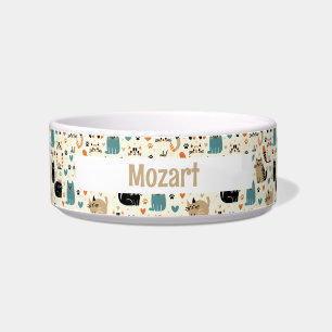 Cute Cartoon Cat Theme Personalised Name Pet Bowl