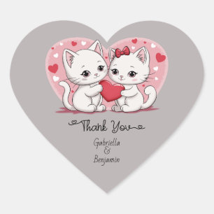 Cute Cartoon Cat Valentine’s Day Thank You Heart Sticker
