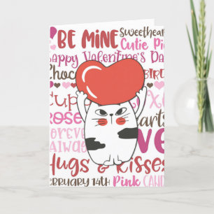 Cute Cartoon Cat Valentine's Day Holiday Card