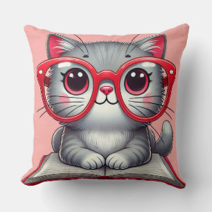Cute Cartoon Cat Wearing Glasses Cushion
