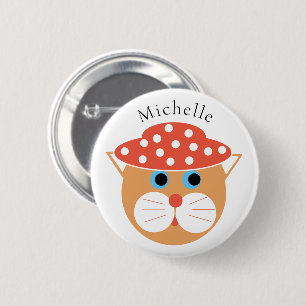 Cute Cartoon Cat Wearing Hat Personalised Name 6 Cm Round Badge