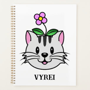 Cute Cartoon Cat with a Flower on Its Head Planner