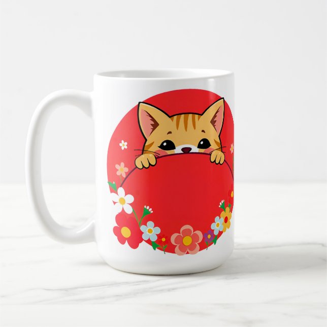 Cute Cartoon Cat with Bright Colours Coffee Mug (Left)