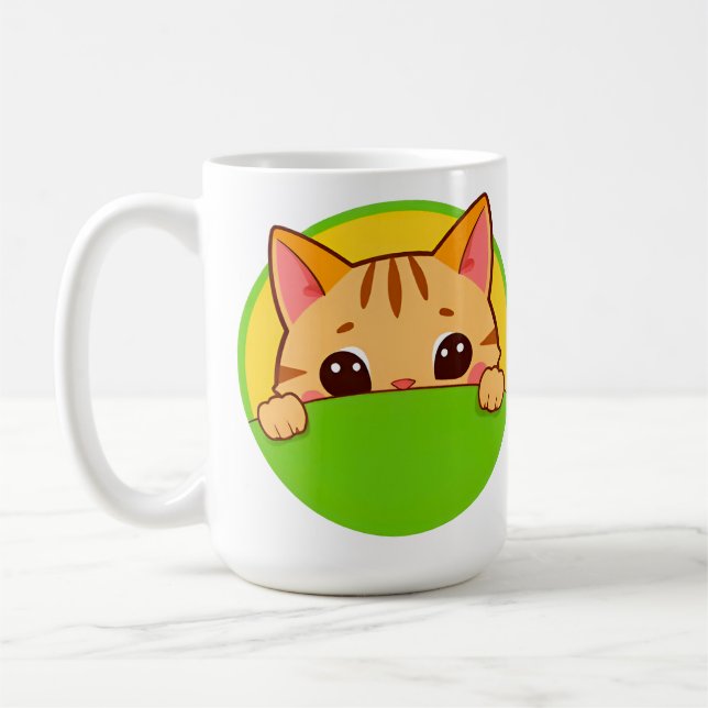 Cute Cartoon Cat with Bright Colours Coffee Mug (Left)