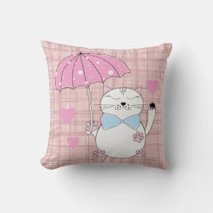 Cute cartoon cat with umbrella cushion