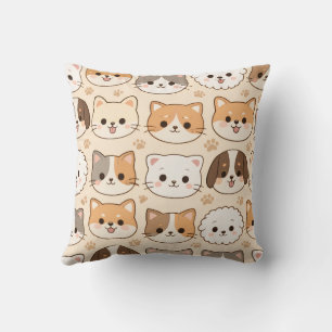 Cute Cartoon Cats and Dogs Seamless Animal Pattern Cushion