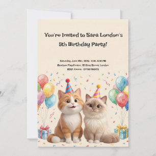 Cute Cartoon Cats Birthday Party Invitation