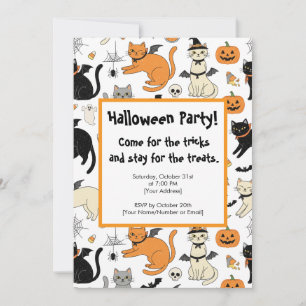 Cute Cartoon Cats Halloween Party Invitation