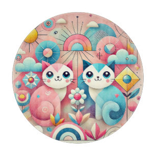 Cute Cartoon Cats in Nature Scene Cutting Board