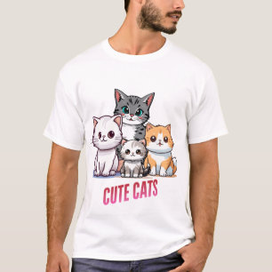 Cute Cartoon Cats Kawaii Cat Lovers Design T-Shirt