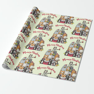 Cute Cartoon Cats Meow Christmas Holiday Wrapping Paper