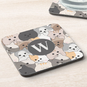 Cute Cartoon Cats Monogram Coaster