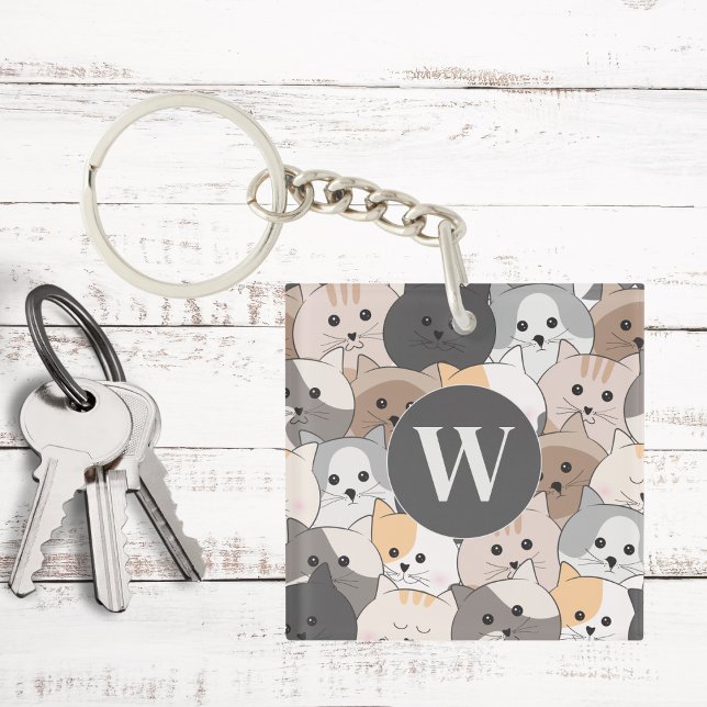 Cute Cartoon Cats Monogram Key Ring (Creator Uploaded)