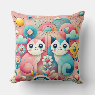 Cute Cartoon Cats Nature Scene 🐱 Cushion