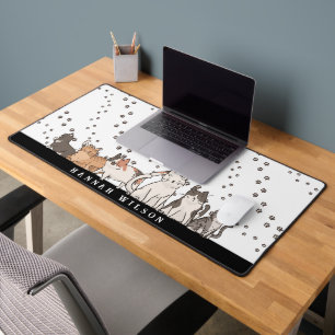 Cute Cartoon Cats Pattern   Monogram Desk Mat