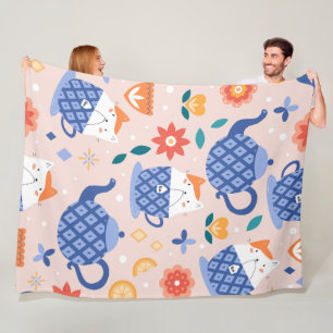 Cute cartoon Cats Seamless Pattern Fleece Blanket