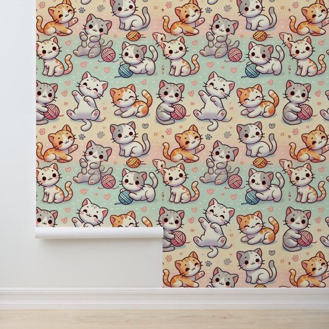 Cute Cartoon Cats Wallpaper – Kawaii Cat Pattern (Application)
