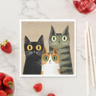 Cute Cartoon Cats, Wide-Eyed, Napkin