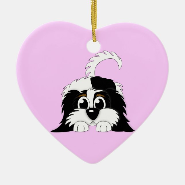 Cute Cartoon Cavachon Ceramic Tree Decoration (Front)