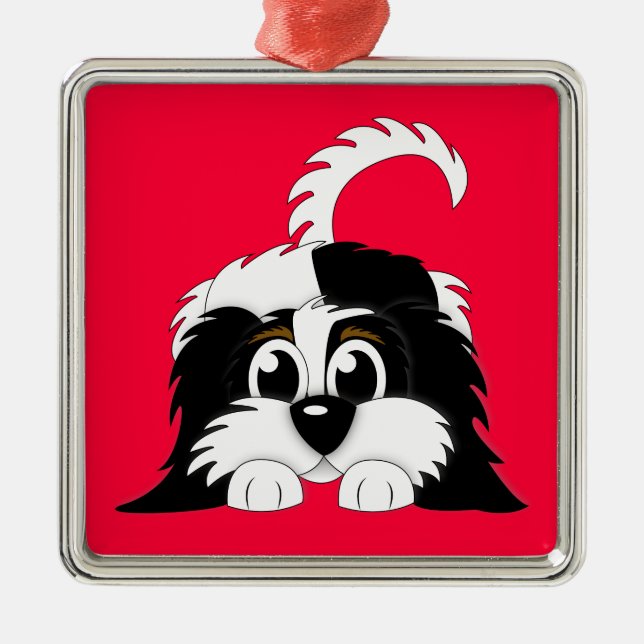 Cute Cartoon Cavachon Metal Tree Decoration (Front)