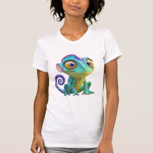Cute Cartoon Chameleon With Big Eyes Colourful L T-Shirt