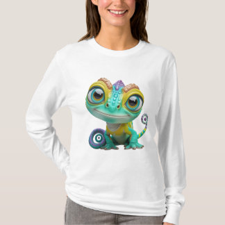 Cute Cartoon Chameleon With Big Eyes | Colourful L T-Shirt