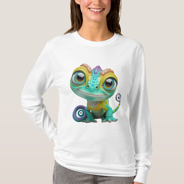 Cute Cartoon Chameleon With Big Eyes | Colourful L T-Shirt (Front)