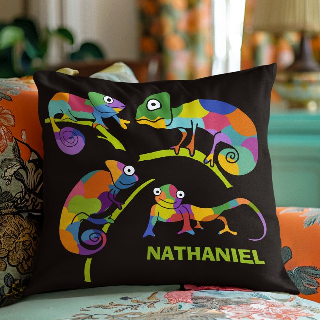Cute Cartoon Chameleons Bright Colours Personalise Cushion (Creator Uploaded)