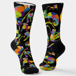 Cute Cartoon Chameleons Illustrated Bright Colours Socks