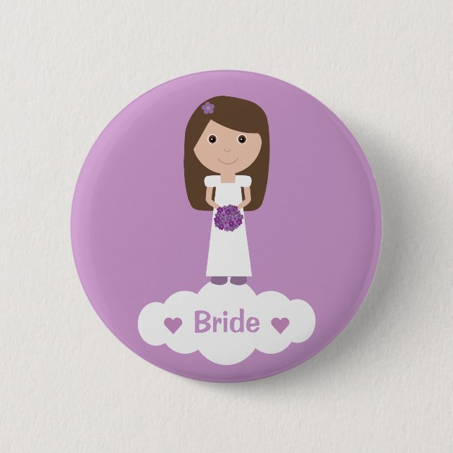 Cute cartoon character lilac Bride button / badge (Front)
