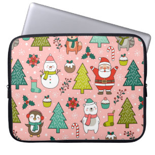 Cute cartoon character, pine trees and christmas e laptop sleeve