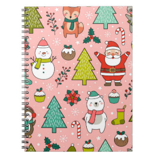 Cute cartoon character, pine trees and christmas e notebook