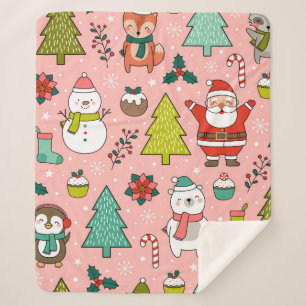 Cute cartoon character, pine trees and christmas e sherpa blanket