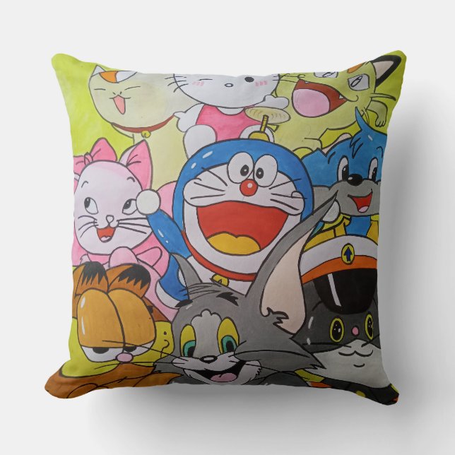 Cute Cartoon Characters Print Throw Pillow cover (Front)