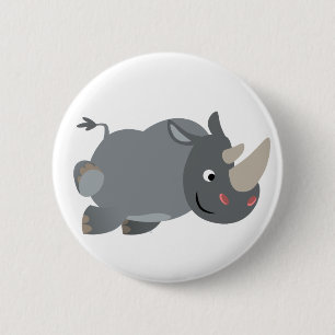 Cute Cartoon Charging Rhino Button Badge